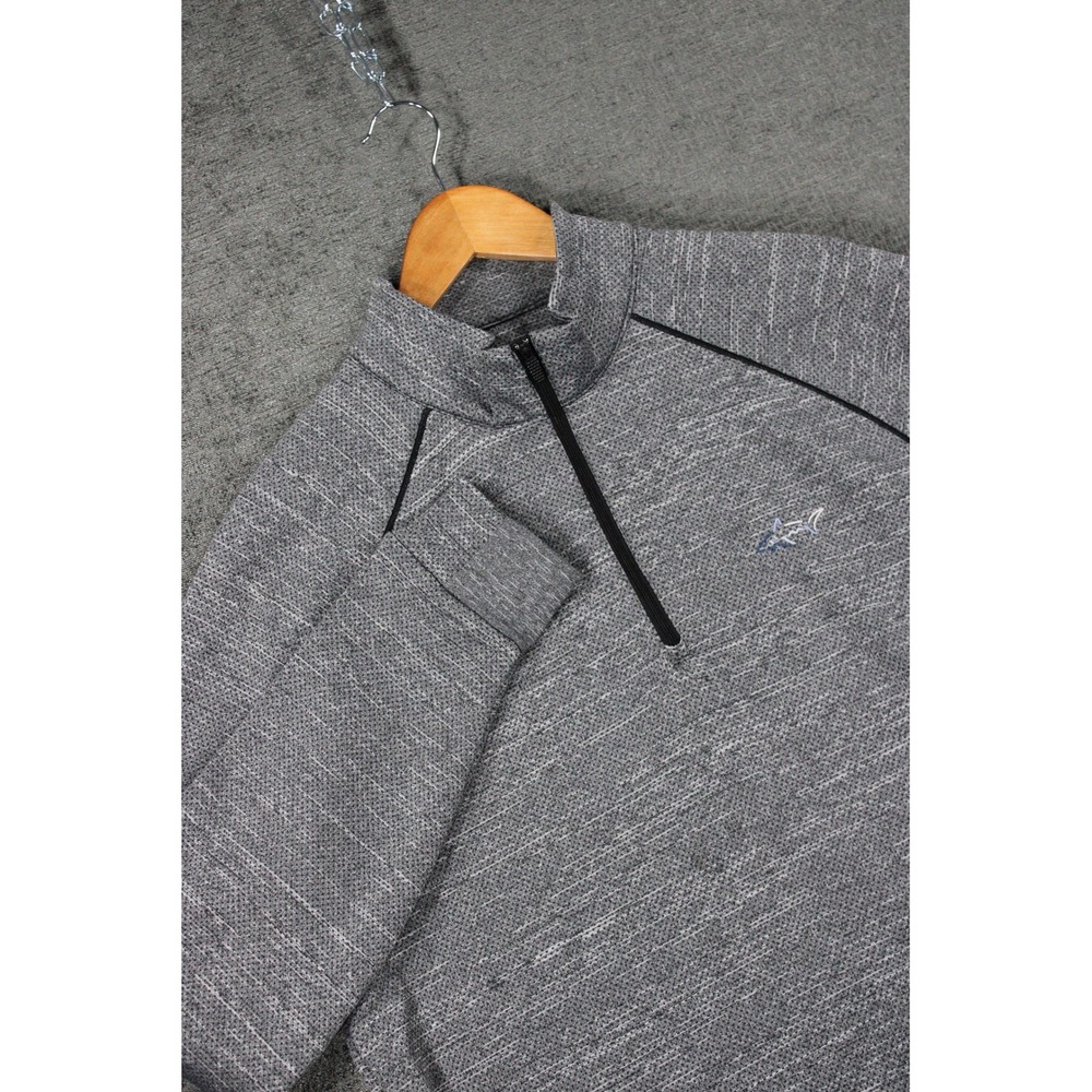 Greg Norman Mens Heathered Grey Quarter Zip Pullover Shark Logo Golf Sweater M